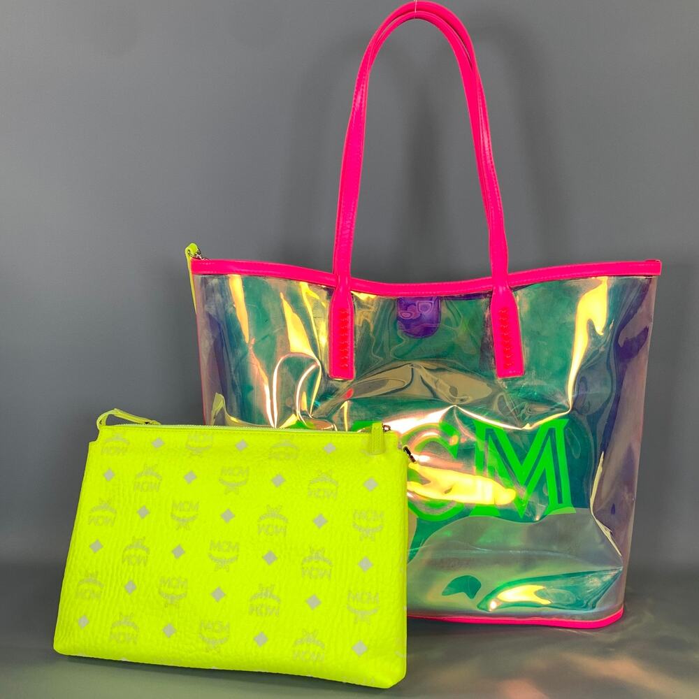 MCM SS2019 Pink Neon PVC Metallic Tote Bag